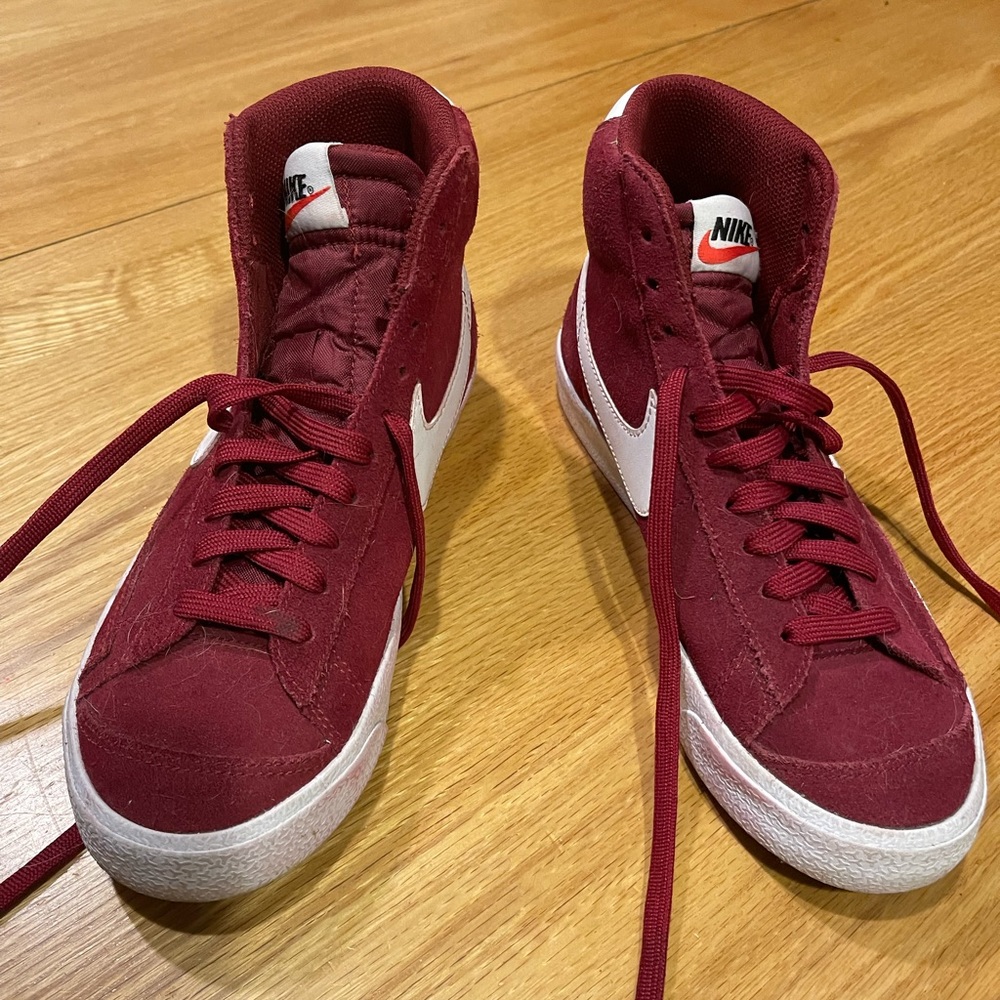 Red Suede Nike high tops -Sz 7Y